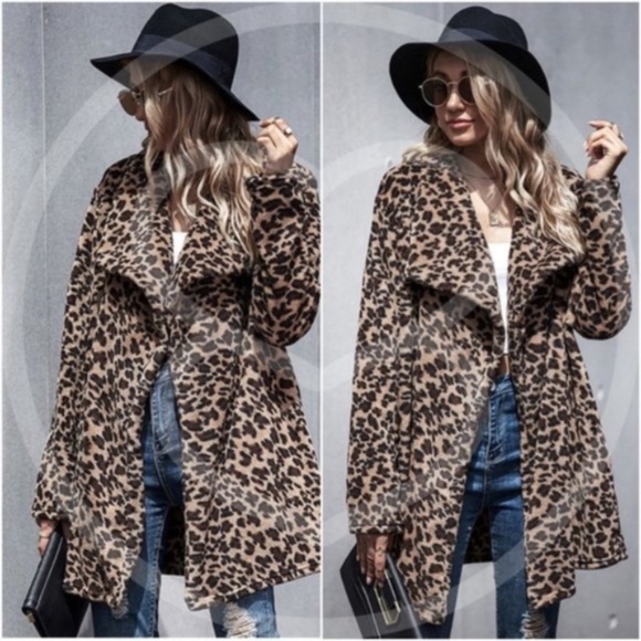 Boho Camel Vegan fur leopard print jacket Teddy - Picture 4 of 4